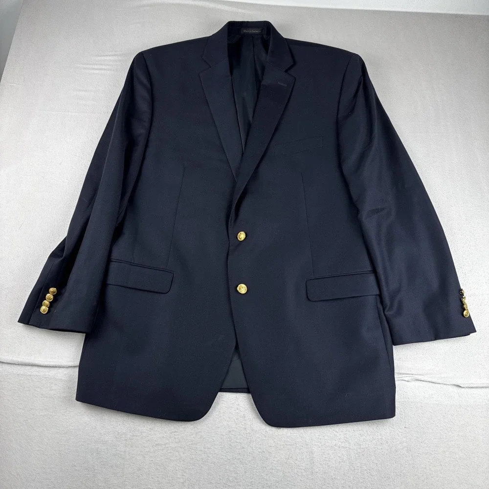 Lauren Ralph Lauren Mens Black Blazer 46L  Gold Buttons Wool Classic Office